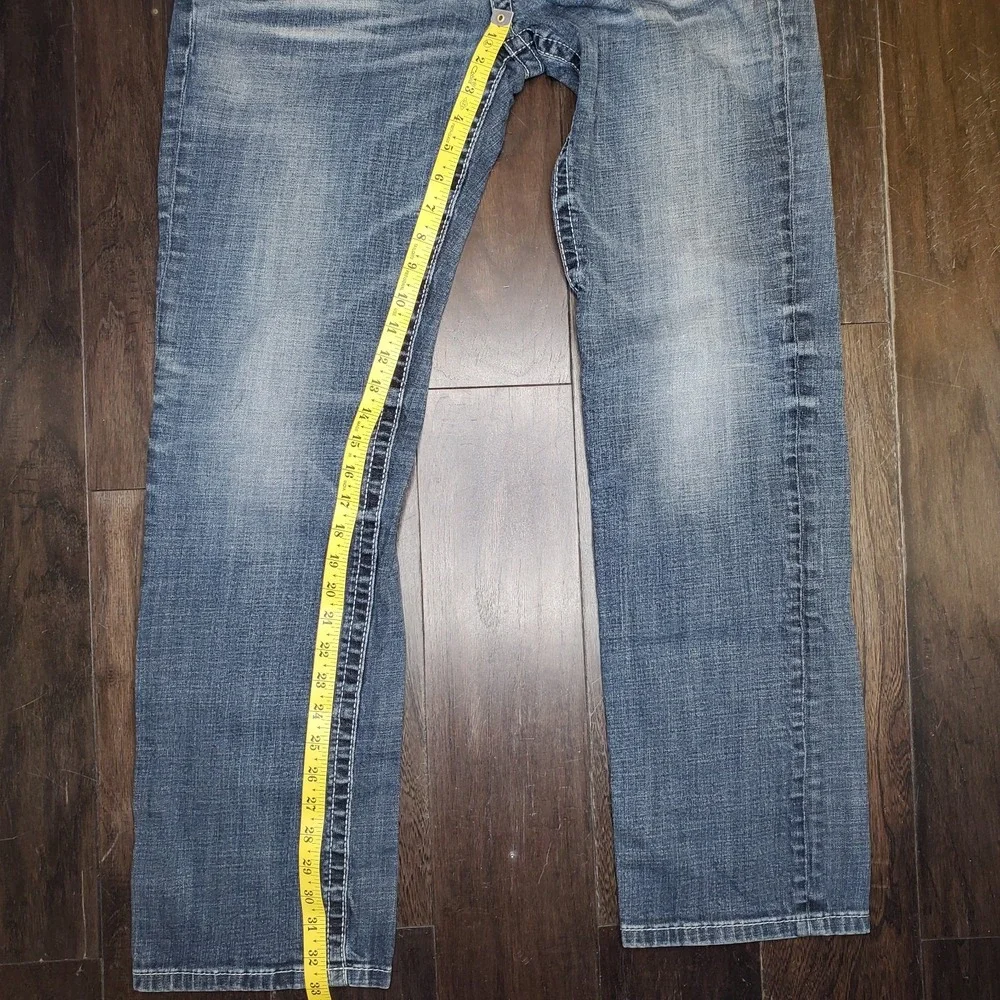 BKE Jake Jeans Mens 36L Straight Leg Denim Classic Casual Buckle Whiskered Faded